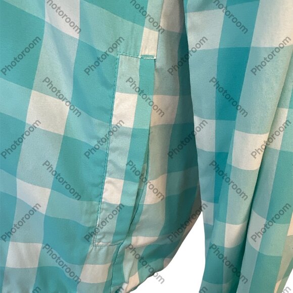 Patagonia Medium Blue & White Checked Zip Long Sleeve Hooded Windbreaker - Picture 4 of 5